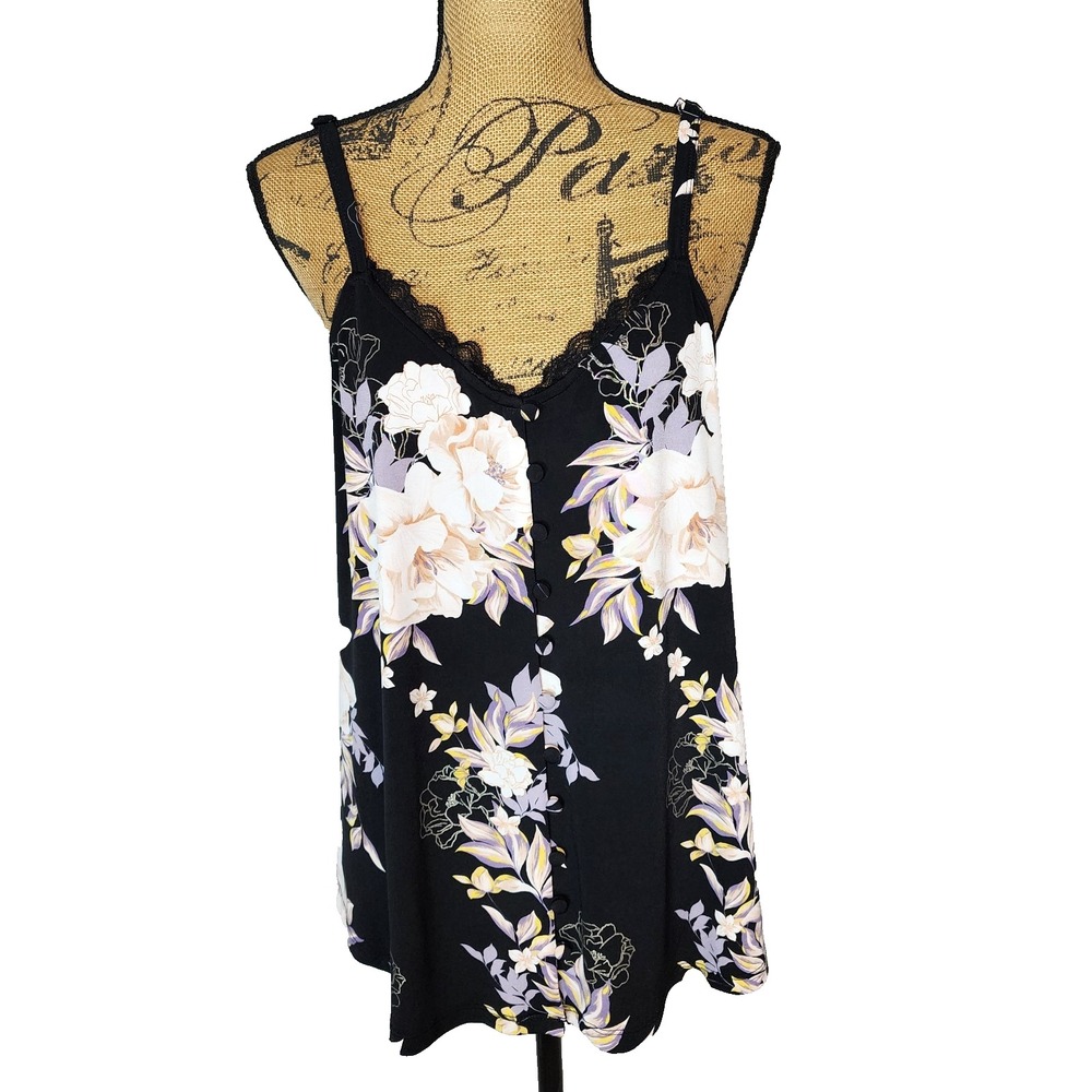 TORRID 00 Large Button Front Swing Cami Tank Floral Whimsigoth Office Cottage